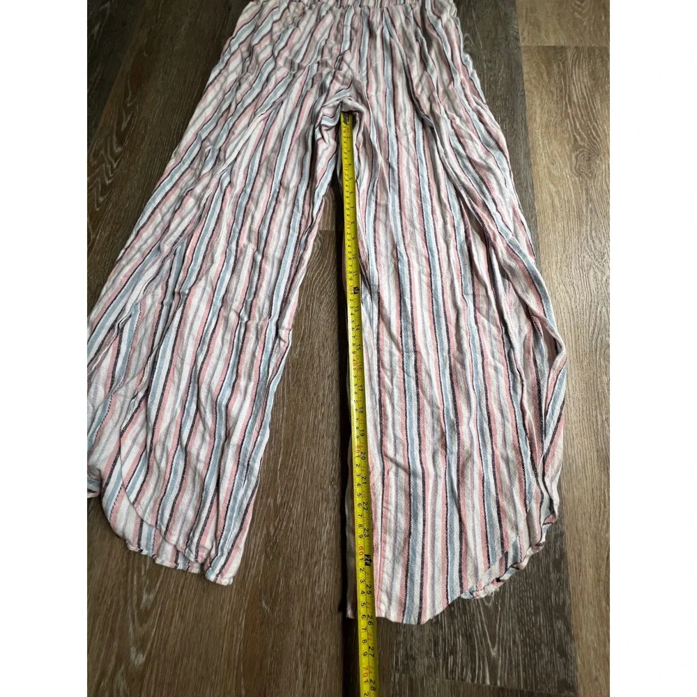 Drew Striped Strapless Jumpsuit Womens Medium Pink‎ Blue Good Wide Leg Slit Boho